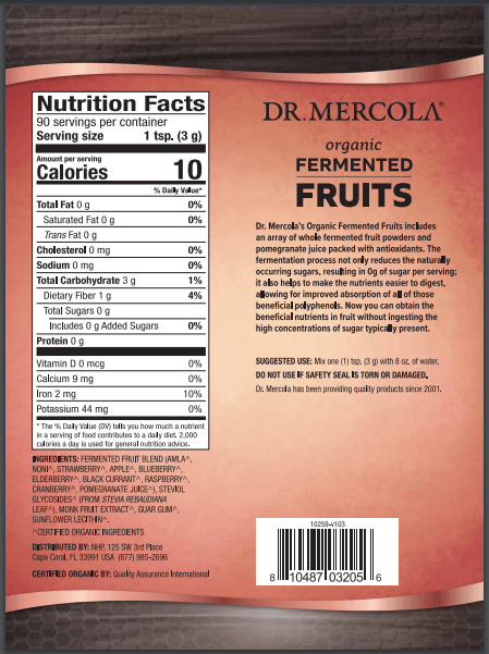 Organic Fermented Fruits (Dr. Mercola) Label