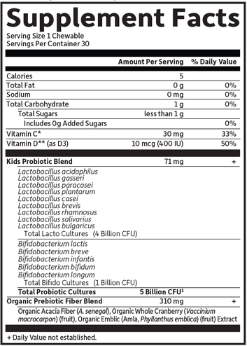 Organic Kids Probiotics Strawberry Banana (Garden of Life) Supplement Facts