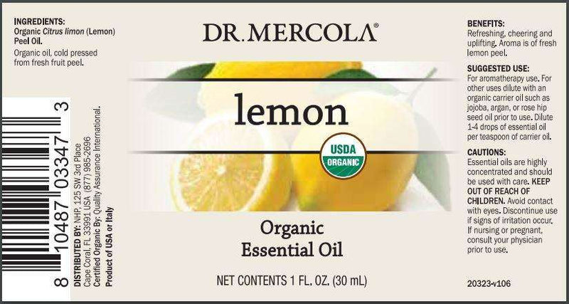 Organic Lemon Essential Oil (Dr. Mercola) Label