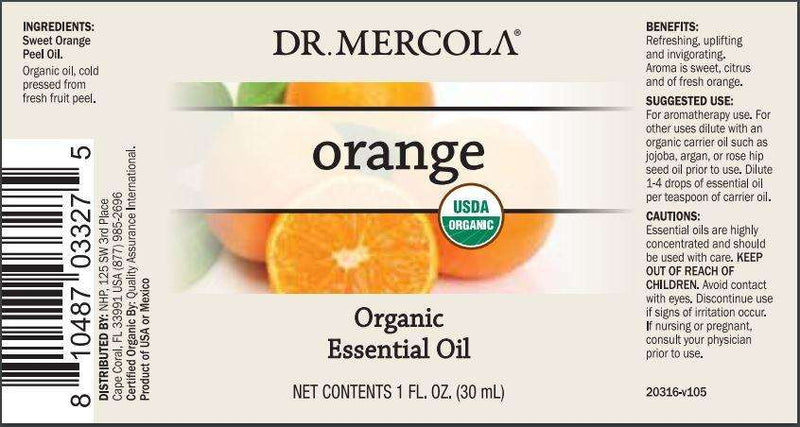 Organic Orange Essential Oil (Dr. Mercola) Label