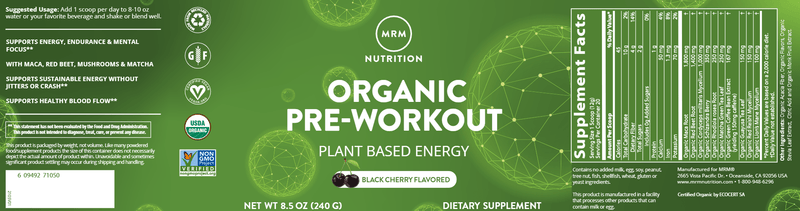 Organic Pre-Workout Black Cherry (Metabolic Response Modifier) Label