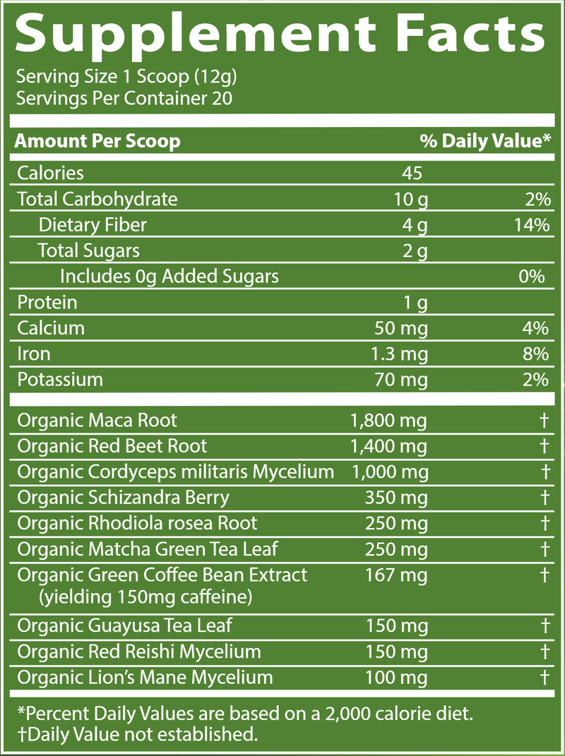 Organic Pre-Workout Black Cherry (Metabolic Response Modifier) Supplement Facts