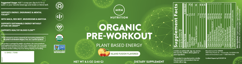 Organic Pre-Workout Island Fusion (Metabolic Response Modifier) Label