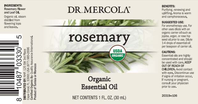 Organic Rosemary Essential Oil (Dr. Mercola) Label