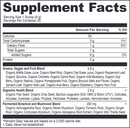 Organic SuperGreens Powder (Ancient Nutrition) supplement facts