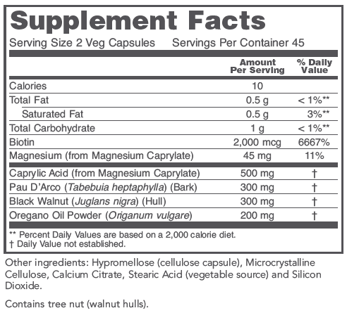 OrthoFlora Yeast Support (Protocol for Life Balance) Supplement Facts