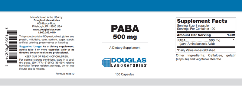 PABA Douglas Labs Label