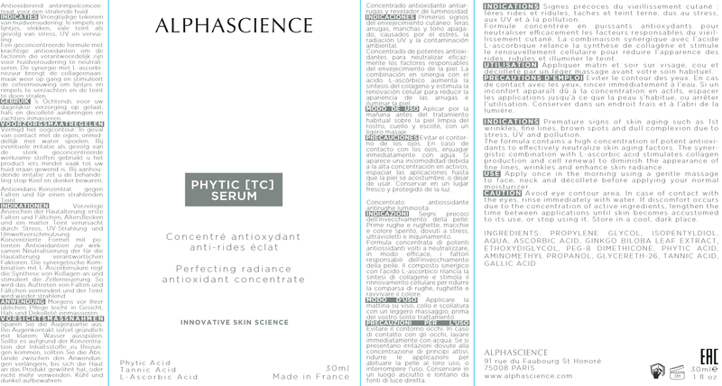 PHYTIC TC SERUM (Alphascience) Label