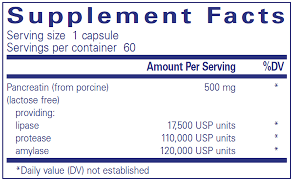 Pancreatic Enzyme Formula 60 caps (Pure Encapsulations) supplement facts