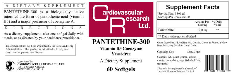 Pantethine 300 mg (Ecological Formulas) Label