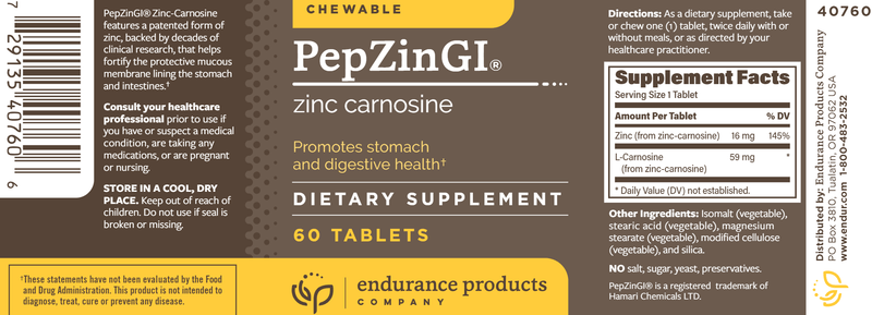 Pepzin GI (Endurance Product Company) Label