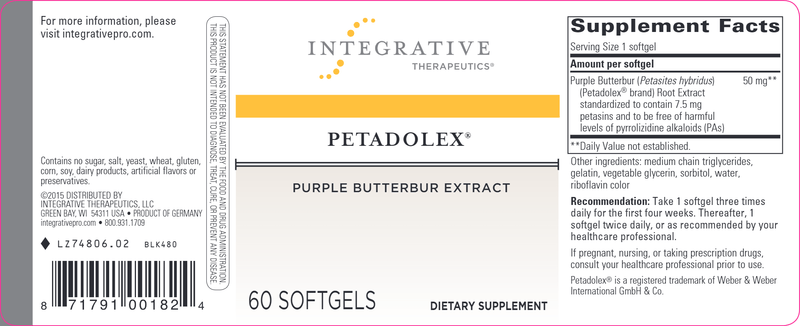 Petadolex Butterbur Extract (Integrative Therapeutics) Label