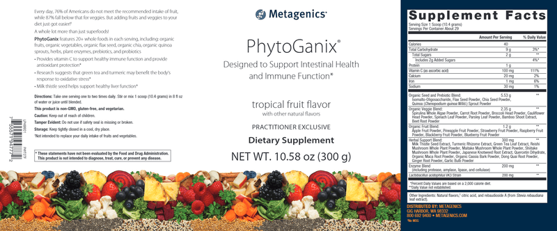 Phytoganix Tropical Fruit (Metagenics) 29 Servings Label