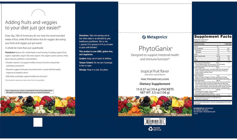 Phytoganix Tropical Fruit (Metagenics) Label