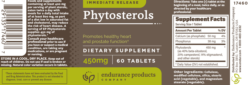 Phytosterols IR (Endurance Product Company) Label