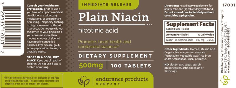 Plain Niacin IR (Endurance Product Company) Label