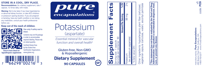 Potassium (Aspartate) 90's (Pure Encapsulations) label