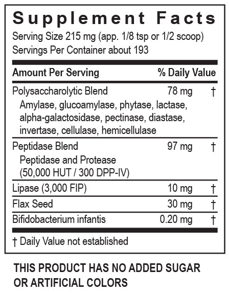 Powdered DigestZyme Transformation Enzyme supplement facts