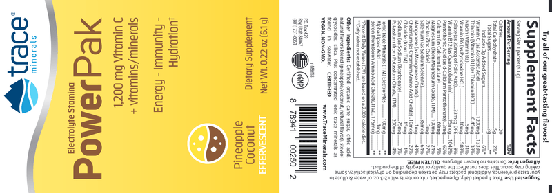 Power Pak Pineapple Coconut Trace Minerals Research label