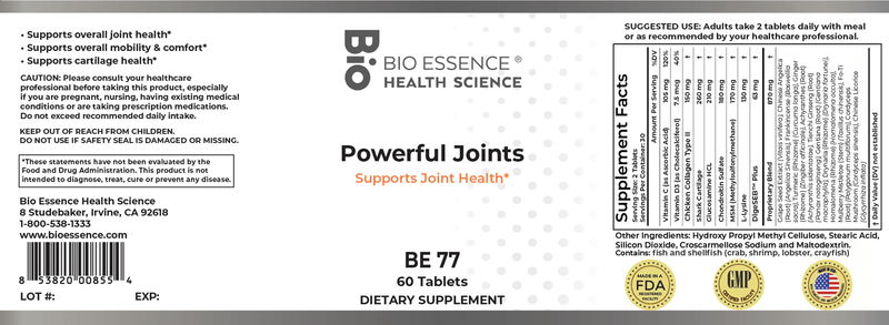 Powerful Joints (Bio Essence Health Science) Label