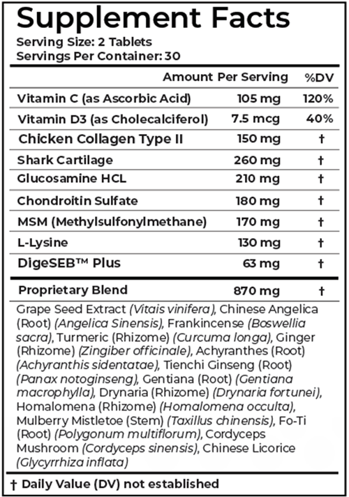 Powerful Joints (Bio Essence Health Science) Supplement Facts