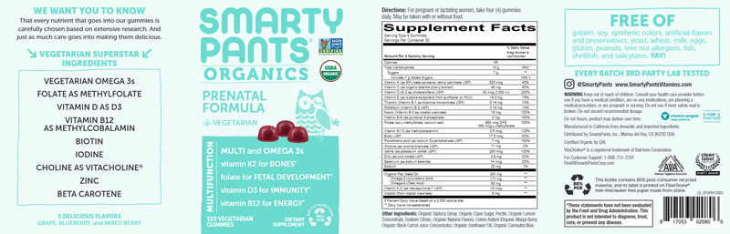 Prenatal Formula Org Multi (SmartyPants Vitamins) Label