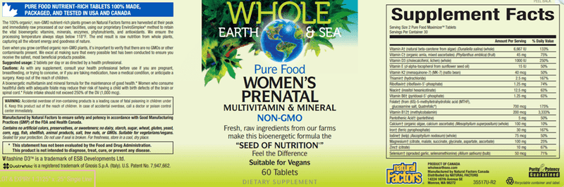 Prenatal Multivitamin Mineral (Whole Earth and Sea Natural Factors) Label