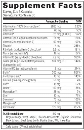 Prenatal TCM (Ancient Nutrition) Supplement Facts