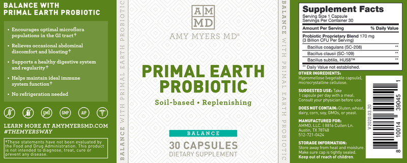 Primal Earth Probiotic (Amy Myers MD) Label