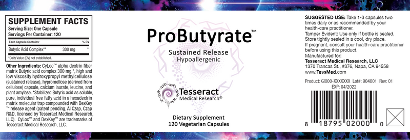 ProButyrate (Tesseract Medical Research) Label