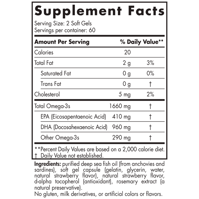 ProDHA 1000 Soft Gels Strawberry 120 Count (Nordic Naturals) supplement facts