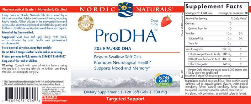 ProDHA 120 Soft Gels Strawberry (Nordic Naturals) Label