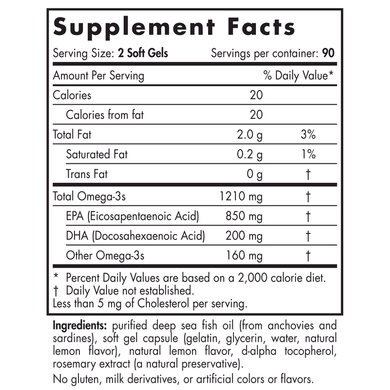 ProEPA Soft Gels Lemon 180 Count (Nordic Naturals) supplement facts