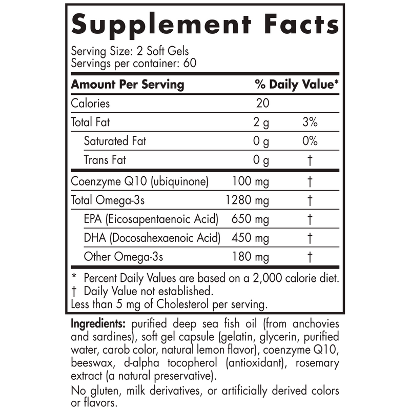 ProOmega CoQ10 Soft Gels 60 Count (Nordic Naturals) supplement facts