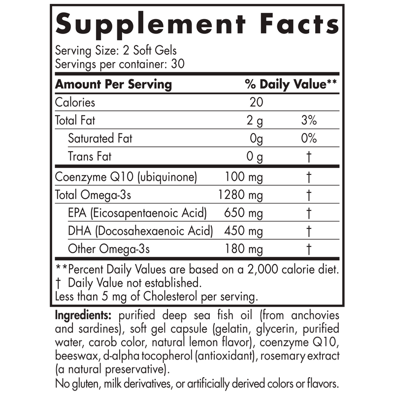 ProOmega CoQ10 Soft Gels 60 Count (Nordic Naturals) supplement facts