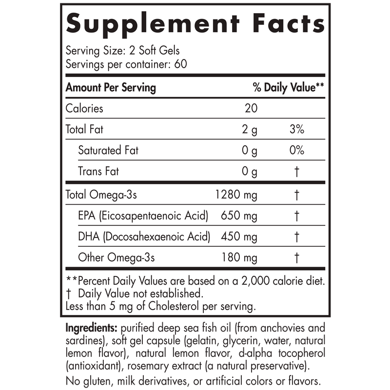 ProOmega Soft Gels Lemon 120 Count (Nordic Naturals) supplement facts