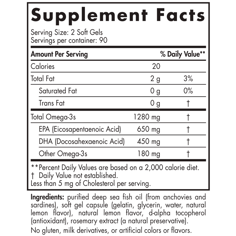 ProOmega Soft Gels Lemon 180 Count (Nordic Naturals) supplement facts