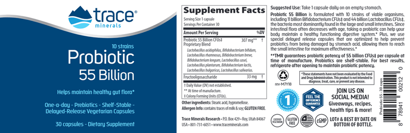 Probiotic 55 Billion Trace Minerals Research label