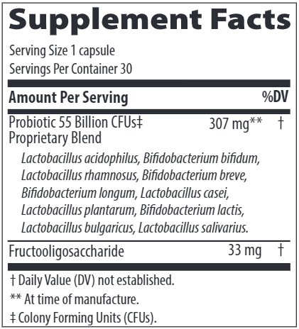 Probiotic 55 Billion Trace Minerals Research supplement facts