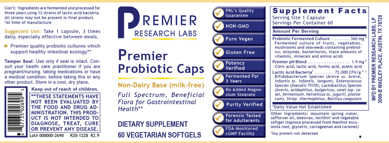 Probiotic Caps Premier (Premier Research Labs) Label