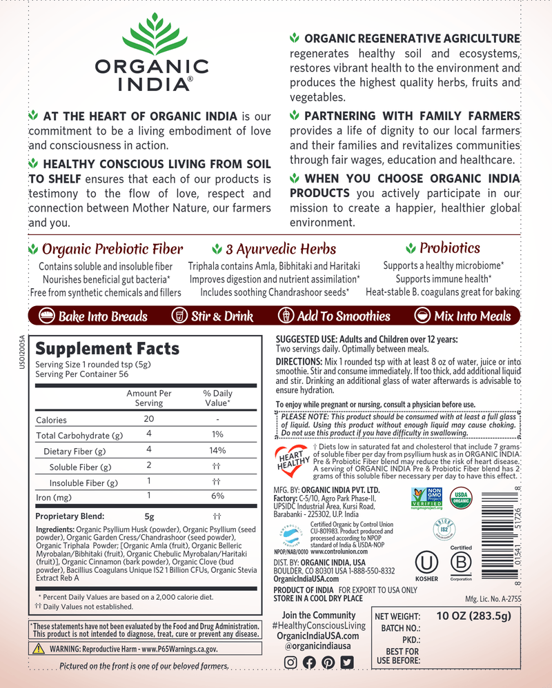 Psyllium Pre & Probiotic Cinnamon Organic India Label