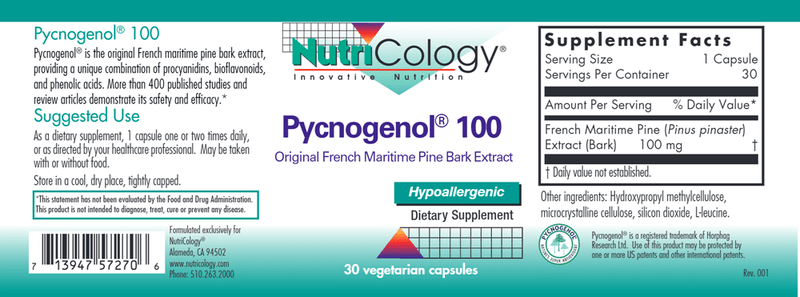 Pycnogenol 100 (Nutricology) Label