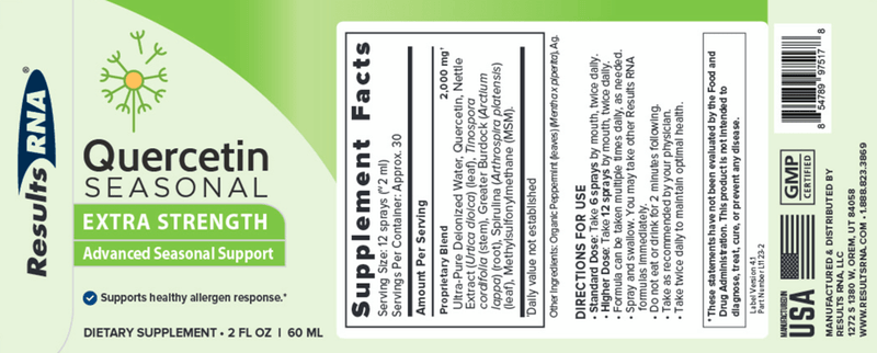 Quercetin Seasonal Extra Strength 2oz (Results RNA) Label