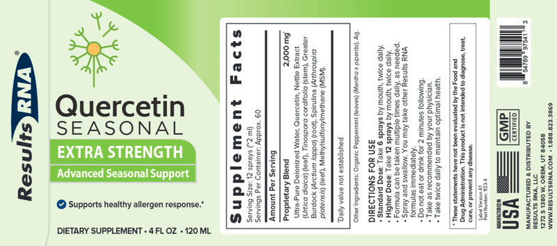 Quercetin Seasonal Extra Strength 4oz (Results RNA) Label