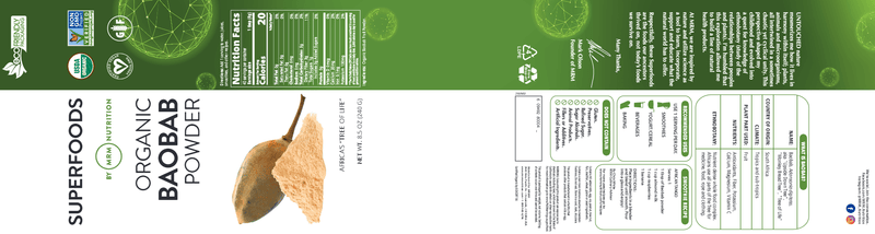 Raw Organic Baobab Fruit Powder (Metabolic Response Modifier) Label