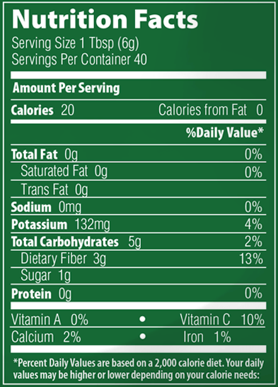 Raw Organic Baobab Fruit Powder (Metabolic Response Modifier) Nutrition Facts