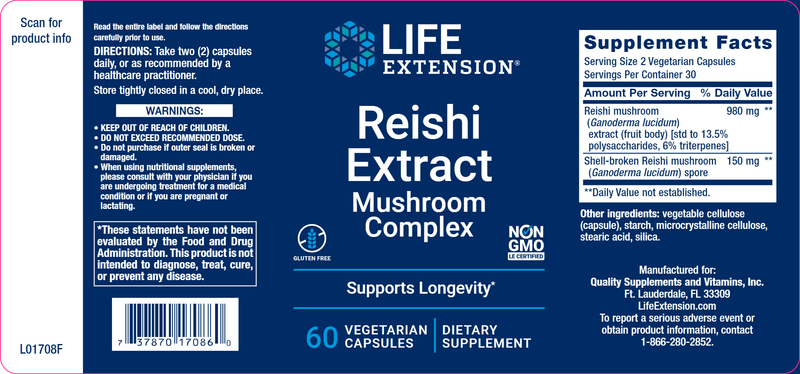 Reishi Extract Mushroom Complex (Life Extension) Label