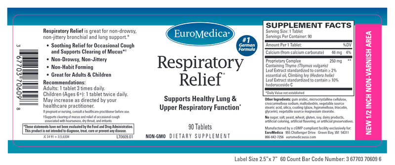 Respiratory Relief (Euromedica) Label