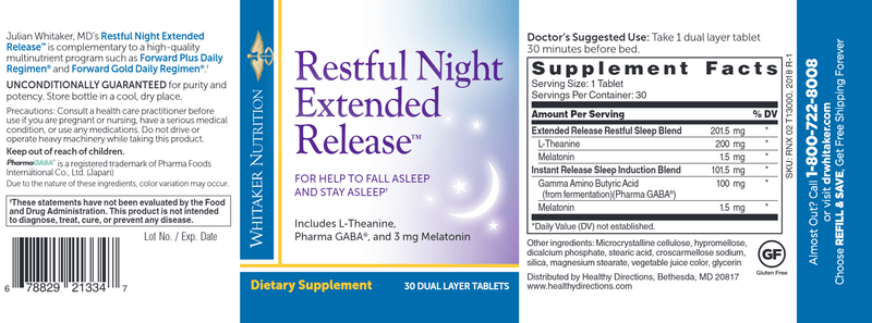 Restful Night Extended Release (Dr. Whitaker/Whitaker Nutrition) Label