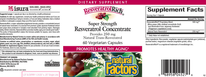 Resveratrol Concentrate (Natural Factors) Label